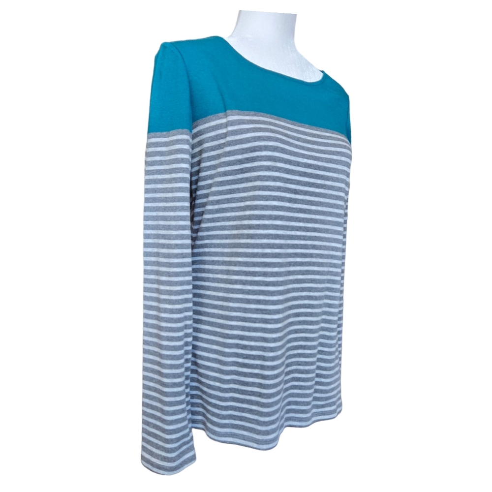 Reitmans stripped top tee sweater cowl neck one-shoulder zip long sleeve L - Picture 7 of 15
